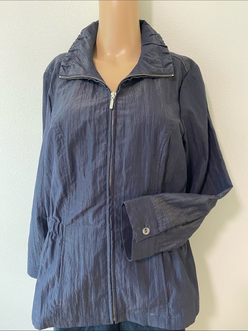 Christopher & Banks Navy Zip-Front Utility Jacket w/ adjustable sleeves Sz P/M